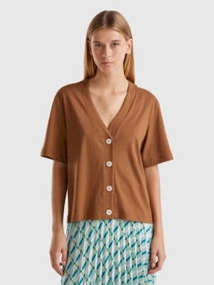 Benetton, Linen Blend Cardigan-style T-shirt, size L, Brown, Women United Colors of Benetton