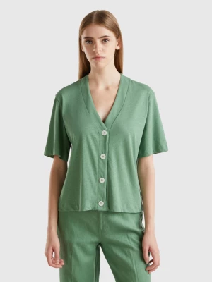 Benetton, Linen Blend Cardigan-style T-shirt, size L, Green, Women United Colors of Benetton