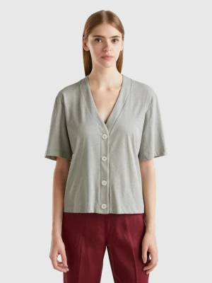 Benetton, Linen Blend Cardigan-style T-shirt, size M, Gray, Women United Colors of Benetton