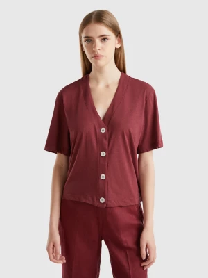 Benetton, Linen Blend Cardigan-style T-shirt, size S, Burgundy, Women United Colors of Benetton