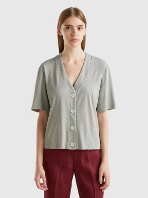 Benetton, Linen Blend Cardigan-style T-shirt, size S, Gray, Women United Colors of Benetton