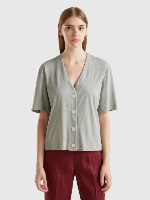 Benetton, Linen Blend Cardigan-style T-shirt, size XXS, Gray, Women United Colors of Benetton