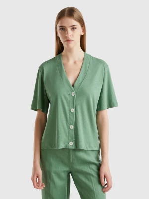 Benetton, Linen Blend Cardigan-style T-shirt, size XS, Green, Women United Colors of Benetton