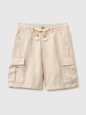 Benetton, Linen Blend Cargo Bermuda Shorts, Size: XL, Beige, Kids United Colors of Benetton
