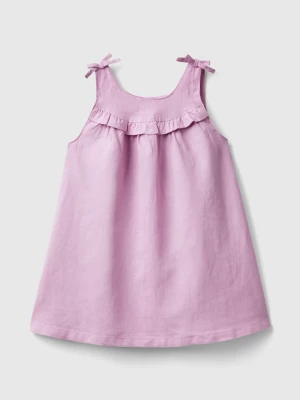 Benetton, Linen Blend Dress With Rouches, size 104, Lilac, Kids United Colors of Benetton