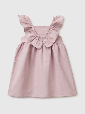 Benetton, Linen Blend Dress With Ruffles, Size: 116, Pink, Kids United Colors of Benetton