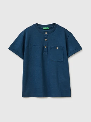 Benetton, Linen Blend Henley T-shirt, Size: XL, Dark Blue, Kids United Colors of Benetton