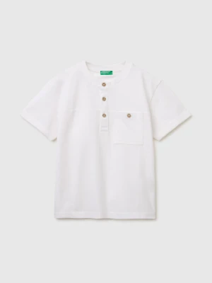Benetton, Linen Blend Henley T-shirt, Size: XL, White, Kids United Colors of Benetton