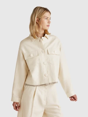 Benetton, Linen Blend Jacket, size XXS, Beige, Women United Colors of Benetton