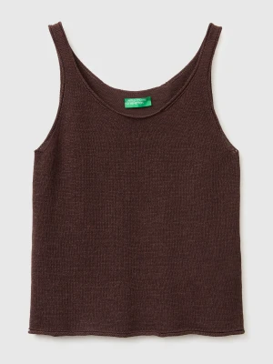 Benetton, Linen Blend Knit Top, Size: XS, Brown, Women United Colors of Benetton