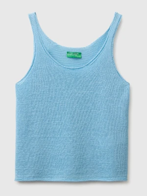 Benetton, Linen Blend Knit Top, Size: XS, Light Blue, Women United Colors of Benetton