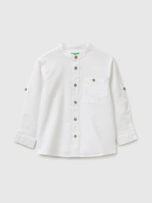 Benetton, Linen Blend Mandarin Collar Shirt, Size: 116, White, Kids United Colors of Benetton