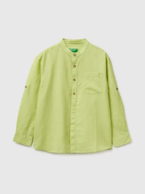Benetton, Linen Blend Mandarin Collar Shirt, Size: XL, Lime, Kids United Colors of Benetton
