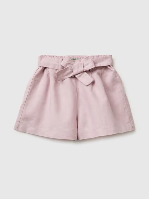 Benetton, Linen Blend Shorts With Sash, Size: 116, Pink, Kids United Colors of Benetton