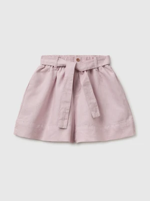 Benetton, Linen Blend Shorts With Sash, Size: XL, Pink, Kids United Colors of Benetton