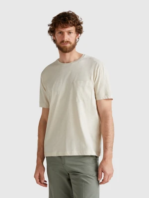 Benetton, Linen Blend T-shirt With Pocket, size XS, Beige, Men United Colors of Benetton