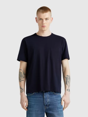 Benetton, Linen Blend T-shirt With Pocket, size XS, Dark Blue, Men United Colors of Benetton