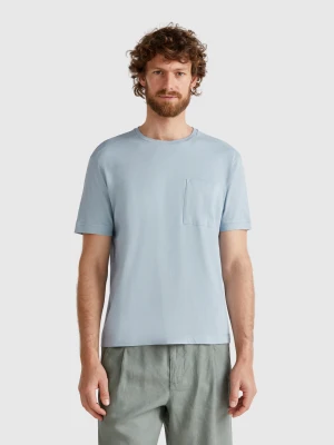Benetton, Linen Blend T-shirt With Pocket, size S, Light Blue, Men United Colors of Benetton