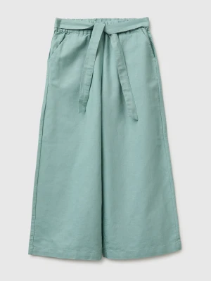 Benetton, Linen Blend Trousers With Sash, Size: XL, Aqua, Kids United Colors of Benetton