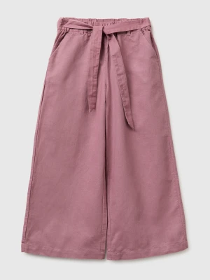 Benetton, Linen Blend Trousers With Sash, Size: XL, Mauve, Kids United Colors of Benetton