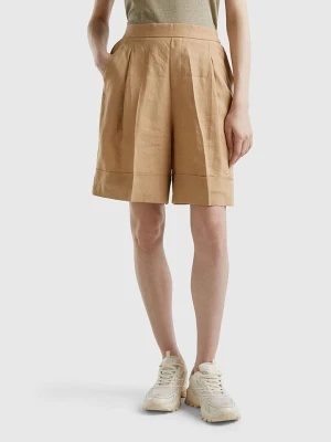 Benetton Lniane bermudy w kolorze jasnobrązowym rozmiar: XS