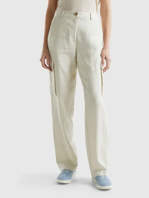 Benetton Lniane bojówki w kolorze beżowym rozmiar: 32