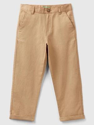 Benetton Lniane spodnie chino - Regular fit - w kolorze jasnobrązowym rozmiar: 160