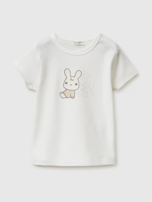 Benetton, Logo Print T-shirt In Organic Cotton, Size: 82, Creamy White, Kids United Colors of Benetton