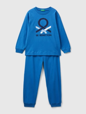 Benetton, Long Blue Pyjamas With Logo Print, size 2XL, Blue, Kids United Colors of Benetton