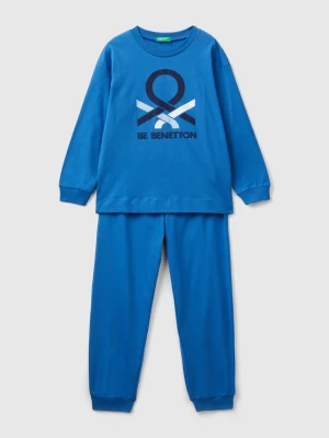 Benetton, Long Blue Pyjamas With Logo Print, size XXS, Blue, Kids United Colors of Benetton