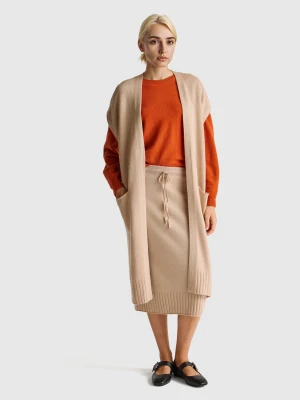 Benetton, Long Cardigan In Cashmere Blend, Size: XS-S, Beige, Women United Colors of Benetton