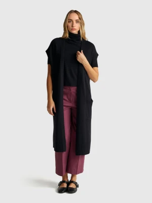 Benetton, Long Cardigan In Cashmere Blend, Size: XS-S, Black, Women United Colors of Benetton