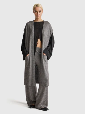 Benetton, Long Cardigan In Cashmere Blend, Size: XS-S, Dark Gray, Women United Colors of Benetton