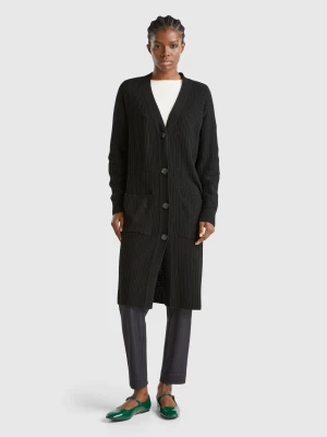 Benetton, Long Cardigan In Wool Blend, size XS, Black, Women United Colors of Benetton