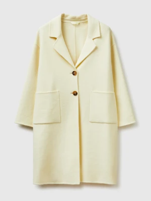 Benetton, Long Coat In Wool Blend, Size: XS, Yellow, Women United Colors of Benetton