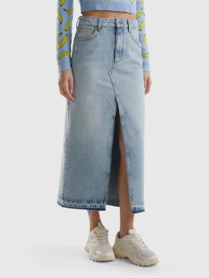 Benetton, Long Denim Skirt, size , Light Blue, Women United Colors of Benetton