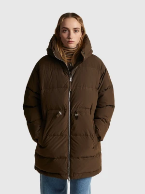Benetton, Long Down Jacket Padded With Recycled Feathers, Size: M, Brown, Women United Colors of Benetton