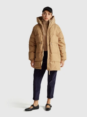 Benetton, Long Down Jacket Padded With Recycled Feathers, Size: S, Camel, Women United Colors of Benetton