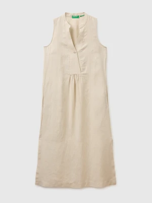 Benetton, Long Dress 100% Linen, Size: XS, Beige, Women United Colors of Benetton