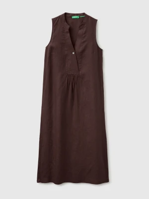 Benetton, Long Dress 100% Linen, Size: XS, Brown, Women United Colors of Benetton