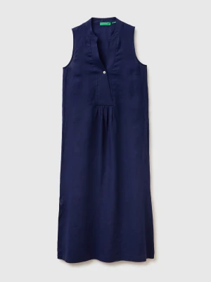Benetton, Long Dress 100% Linen, Size: XS, Dark Blue, Women United Colors of Benetton