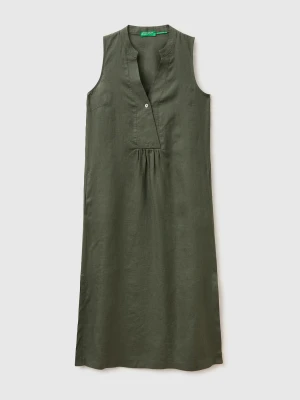 Benetton, Long Dress 100% Linen, Size: XS, Military Green, Women United Colors of Benetton