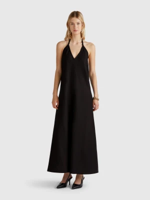Benetton, Long Dress In Pure Linen, size XXS, Black, Women United Colors of Benetton