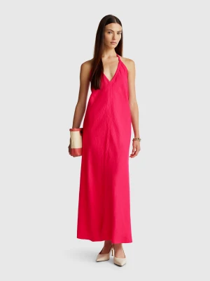 Benetton, Long Dress In Pure Linen, size XXS, Fuchsia, Women United Colors of Benetton