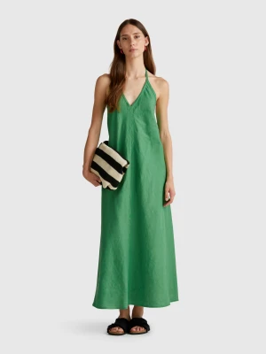 Benetton, Long Dress In Pure Linen, size XXS, Green, Women United Colors of Benetton