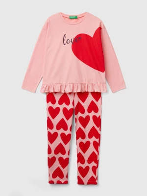 Benetton, Long Fiber Cotton Heart Pyjamas, size 2XL, Pink, Kids United Colors of Benetton