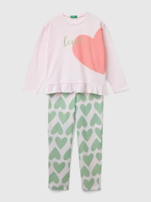 Benetton, Long Fiber Cotton Heart Pyjamas, size 2XL, Soft Pink, Kids United Colors of Benetton