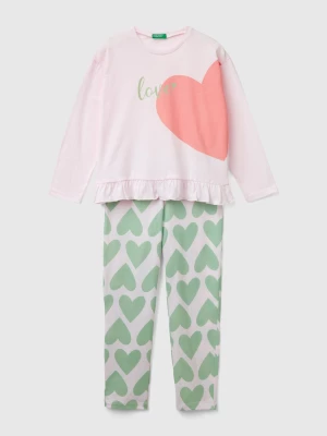 Benetton, Long Fiber Cotton Heart Pyjamas, size 2XL, Soft Pink, Kids United Colors of Benetton