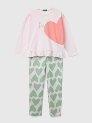 Benetton, Long Fiber Cotton Heart Pyjamas, size XL, Soft Pink, Kids United Colors of Benetton