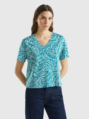 Benetton, Long Fiber Cotton Patterned T-shirt, size XXS, Teal, Women United Colors of Benetton